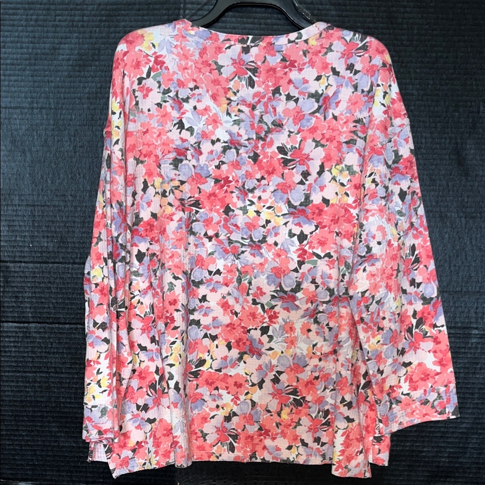 Westbound Floral V-Neck Blouse - Pink, Red, and Black - Picture 8 of 8